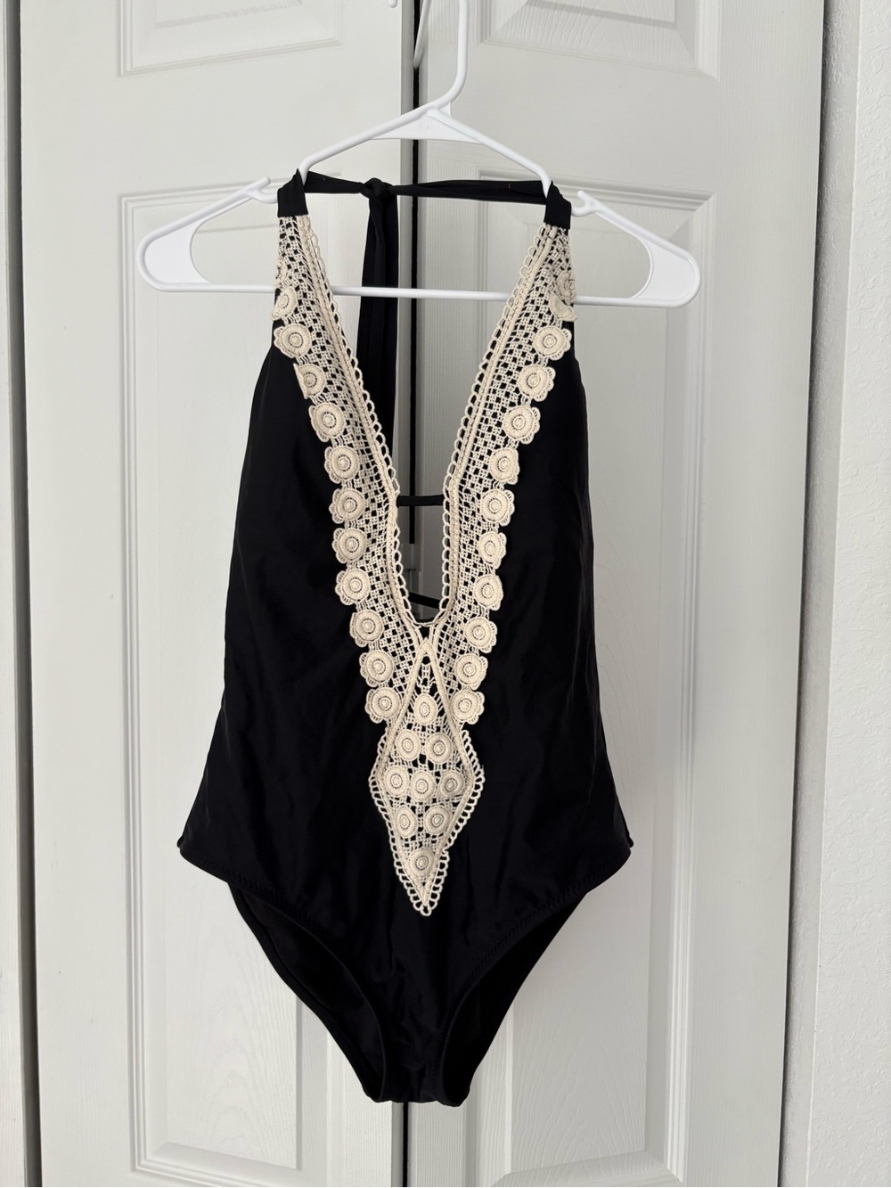 Target Black One-Piece with Cream Crochet V-Front - NWT